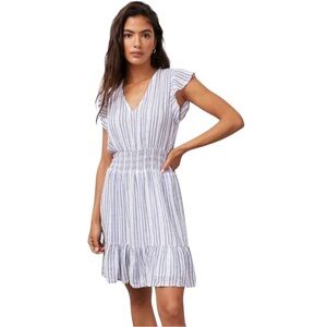Rails Tara Dress Linen Blend Blue Ivory M
